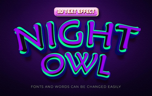 Vecteur night owl style d'effet de texte 3d modifiable