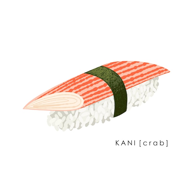 Nigiri De Sushi De Crabe Sur Fond Blanc. Sushis Kani. Cuisine Japonaise Traditionnelle. Clipart Vectoriel.