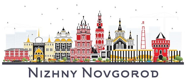 Nijni Novgorod Russie City Skyline avec des bâtiments de couleur isolé sur fond blanc