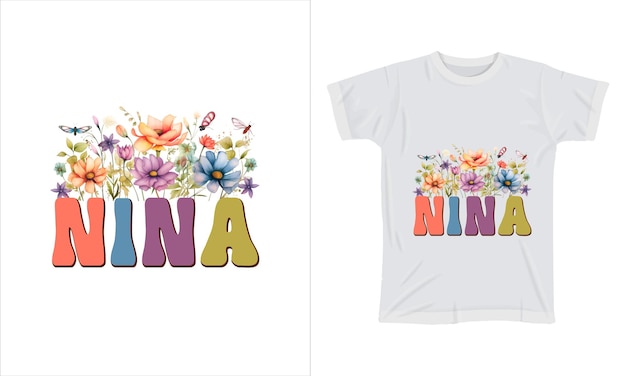 Vecteur nina est une chemise graphique colorée, un design de chemise à fleurs sauvages.