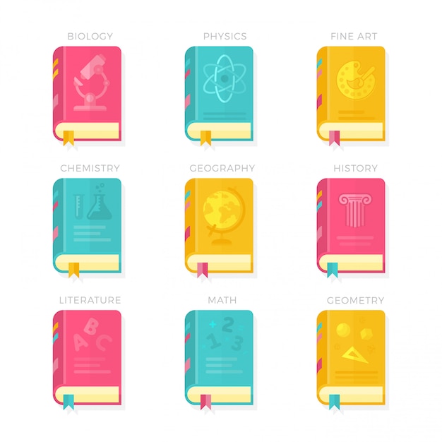 Nine School Lessons Book Covers Vector Illustration Ensemble D'icônes