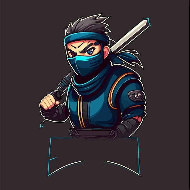 Ninja avec illustration d'épée, conception de mascotte esports, modèle de logo de jeu