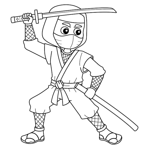 Vecteur un ninja avec un katana et une gaine isolée