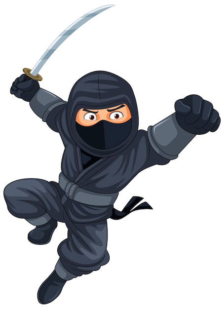 Vecteur ninja sautant et brandissant l'épée