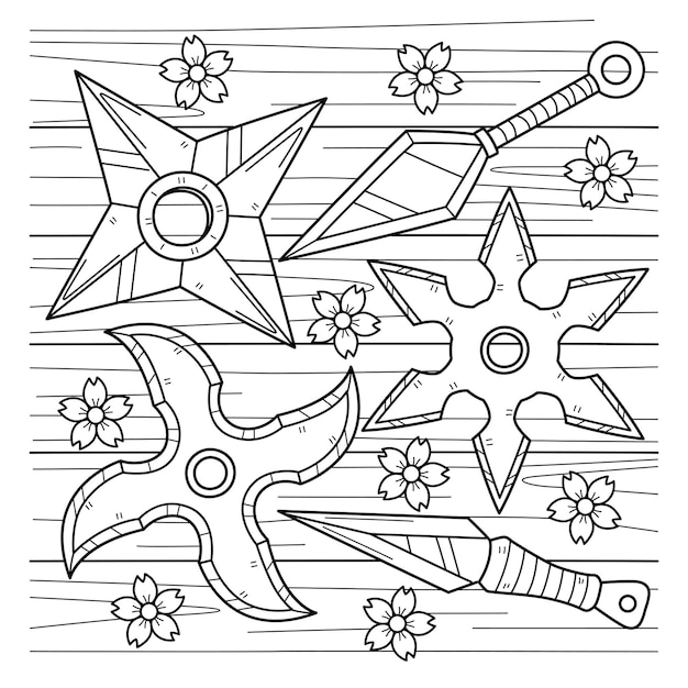 Ninja Shuriken Isolé Page De Coloriage Pour Les Enfants