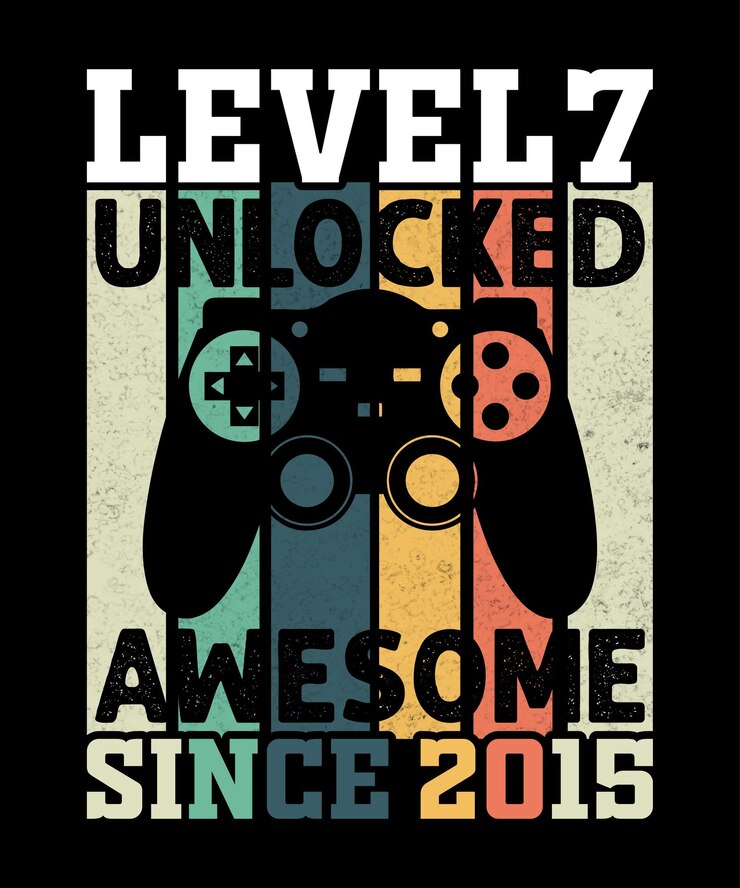 Niveau 7 débloqué génial depuis 2015. GAMING T-shirt Design.
