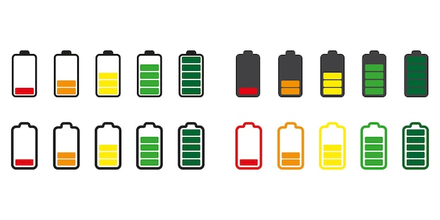 Niveau de charge de la batterie défini. Isolé sur fond blanc. Style plat - stock vector.