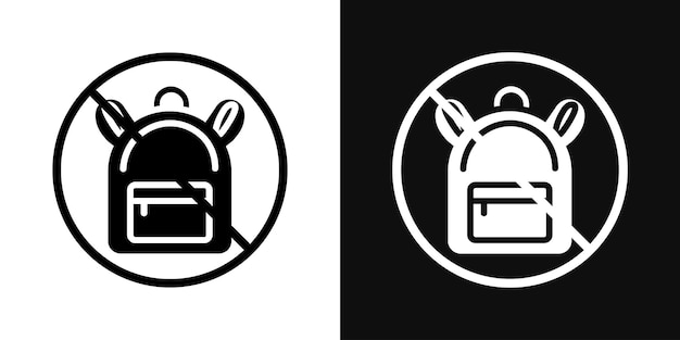 No backpacks allowed sign icon set Interdiction de porter des sacs à dos dans certaines zones symbole vectoriel en noir rempli et délimité style Signe de limitation d'utilisation du sac à dos et mesure de sécurité