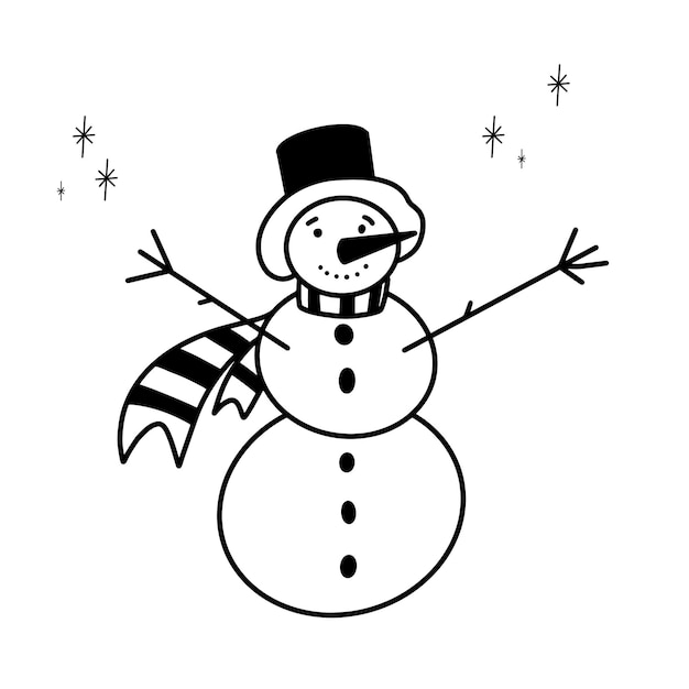 Vecteur noël doodle bonhomme de neige illustration vectorielle ligne simple