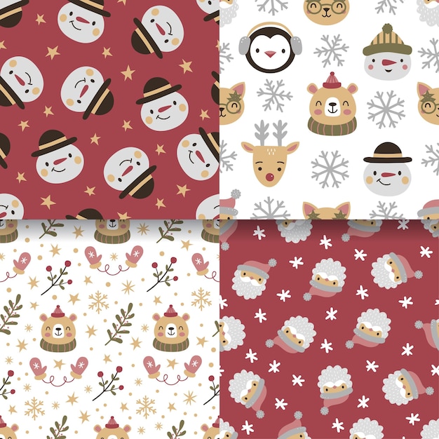 Noël Ensemble De Vecteur Dessinés à La Main Des Motifs Sans Soudure Avec Bonhomme De Neige Santa Arbre De Noël Flocons De Neige Triangle à Pois Nouvel An Et Joyeux Noël Sur Fond De Papier Kraft Dans Un Style Hipster