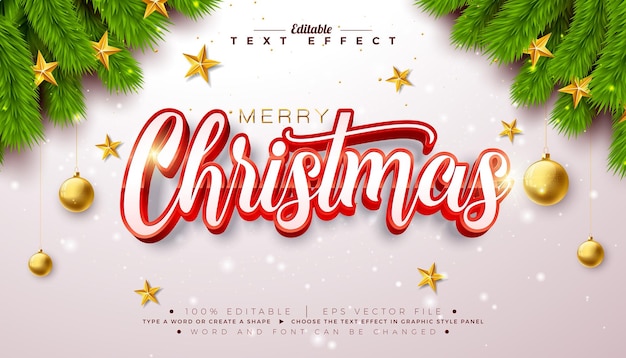 Noël joyeux conception d'effet de texte 3D effet de style graphique modifiable et évolutif avec typographie rouge