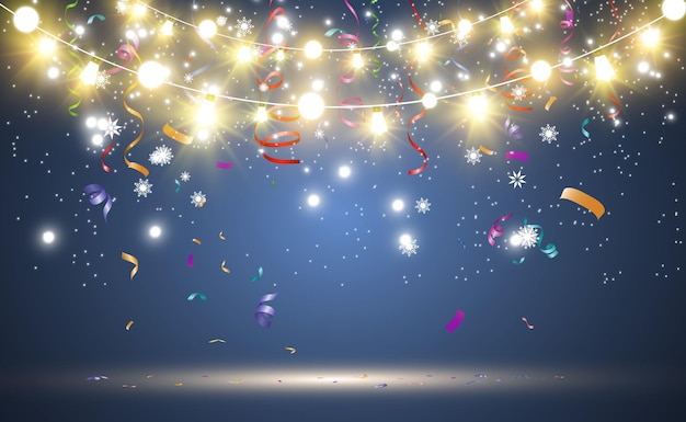 Noël lumineux, belles lumières, éléments de design. Lumières rougeoyantes pour la conception de voeux de Noël