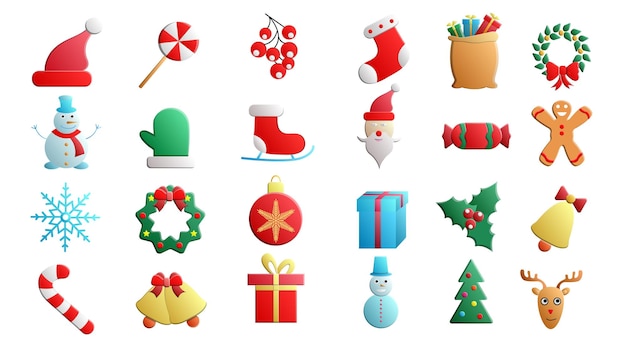 Noël et Nouvel An 2021 ensemble d'icônes en couleurs plates avec des flocons de neige balles d'arbre de Noël chaussette de père Noël