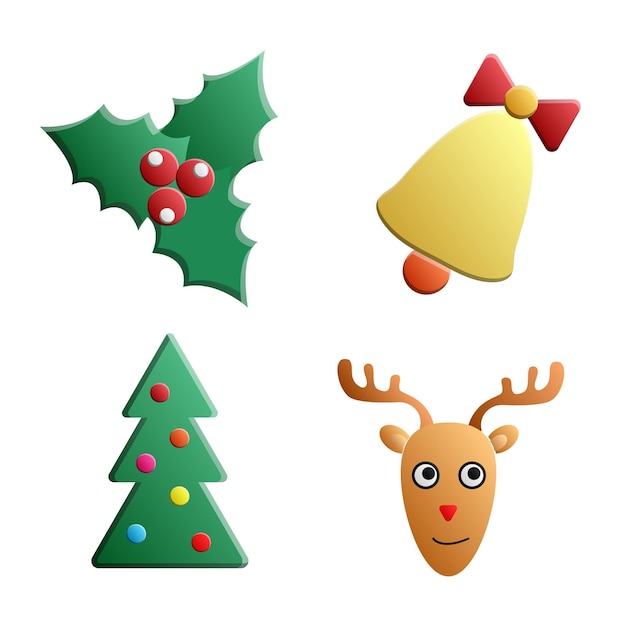 Noël nouvel an symboles pin cadeau bonbons cerf cloche jouet lettrage baie de houx canne homme de neige
