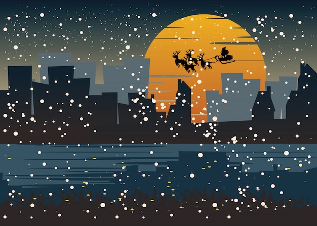 Vecteur noël et le père noël en illustration vectorielle de ville