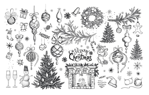 Noël situé dans le style de croquis. Illustration dessinée à la main.