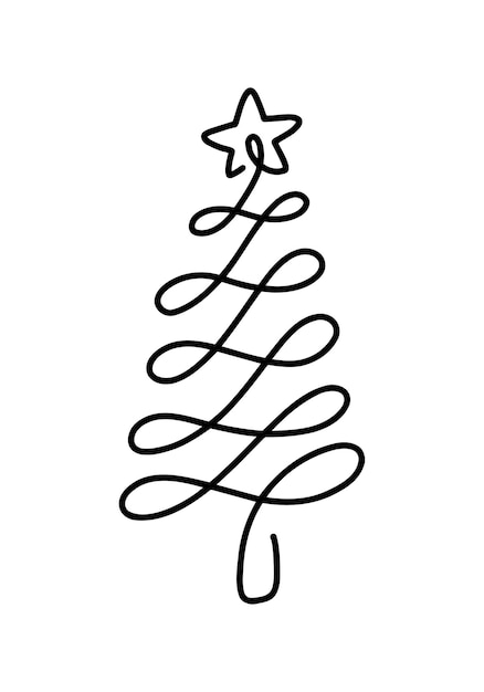 Noël Vecteur Pin Sapin Un Dessin Au Trait Avec étoile Illustration Continue De Dessin Au Trait