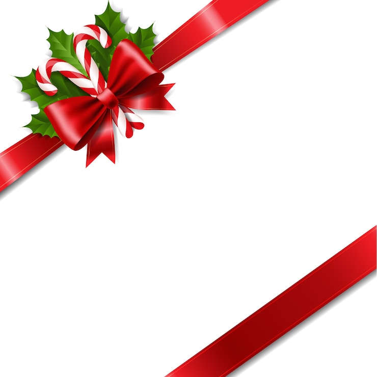Vecteur noeud de ruban de noël avec fond rouge holly berry
