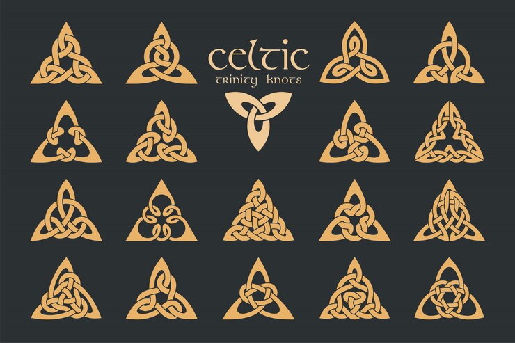 Vecteur noeud de la trinité celtique. 18 éléments. ornement ethnique. géométrique