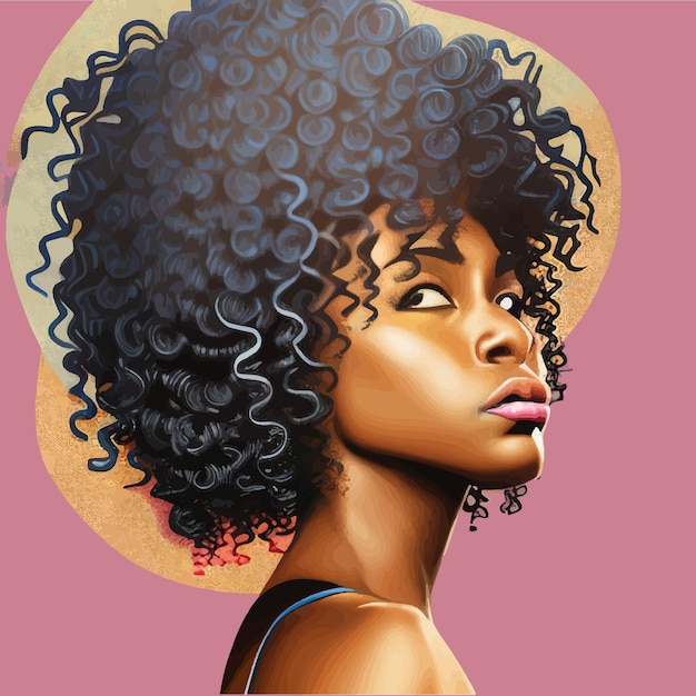 Noir afro afro-américain fille femme dame illustration vectorielle portrait tête visage bouclé naturel