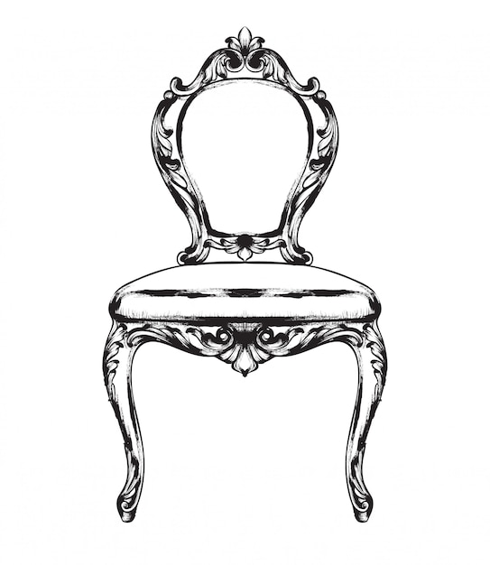 Vecteur noir et blanc. chaise baroque doodle rich