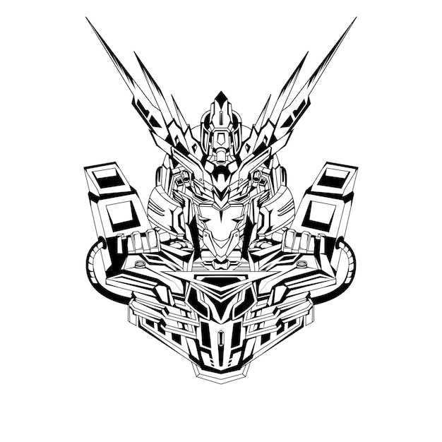 Noir Et Blanc Dessinés à La Main Illustration Mecha Gundam Tatouages Robotiques