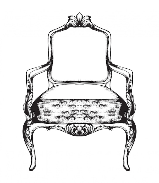 Vecteur noir et blanc. fauteuil baroque doodle rich