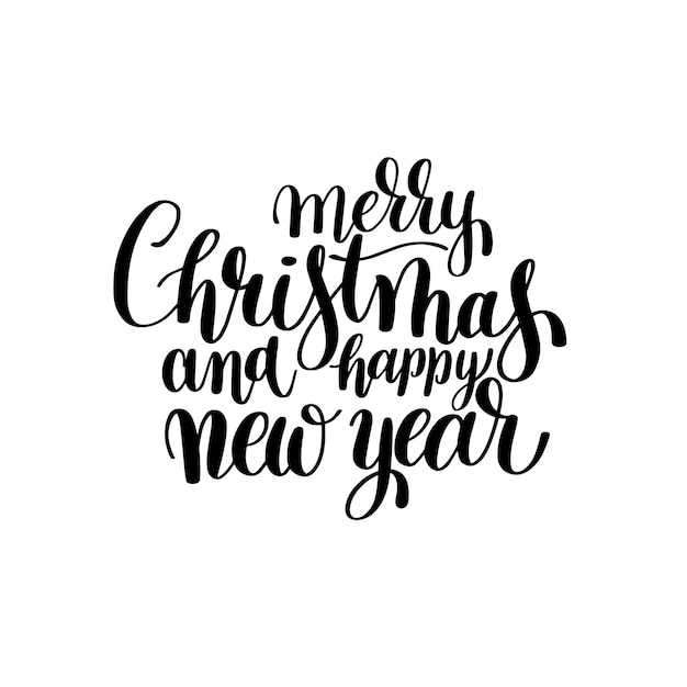 Noir Et Blanc Joyeux Noël Et Bonne Année Main Calligraphique Lettrage Illustration Vectorielle