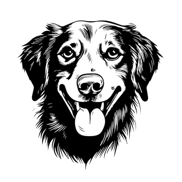 Un noir et blanc d'un vecteur de sourire de chien