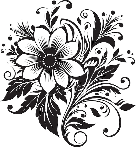 Vecteur noir blossom met en évidence les cartes d'invitation les icônes décoratives les végétaux à l'encre éthérée les vecteurs noirs emb