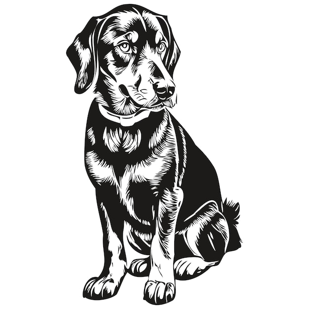 Vecteur noir et feu coonhound chien t-shirt imprimé noir et blanc mignon contour drôle dessin vecteur animal de race réaliste
