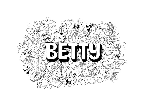 Vecteur nom doodle art dessiné à la main pour betty