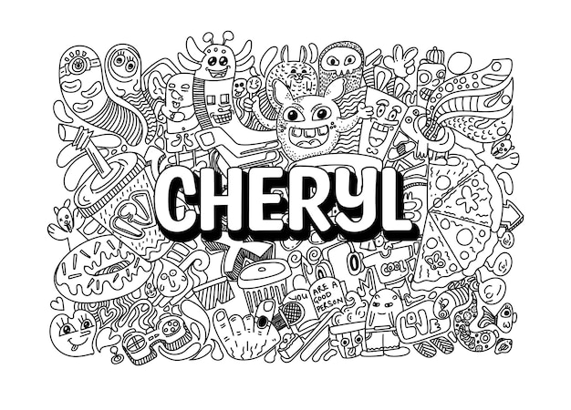 Nom Doodle Art Dessiné à La Main Pour Cheryl