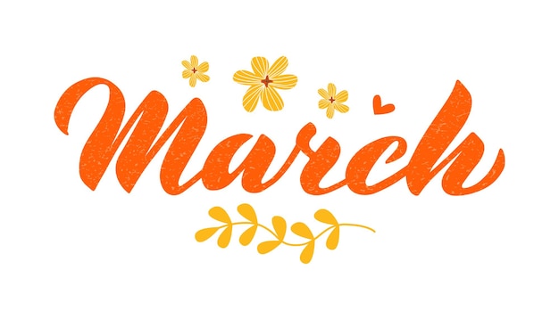 Nom du mois de lettrage dessiné à la main de mars Mois de mars écrit à la main pour le logo mensuel du calendrier