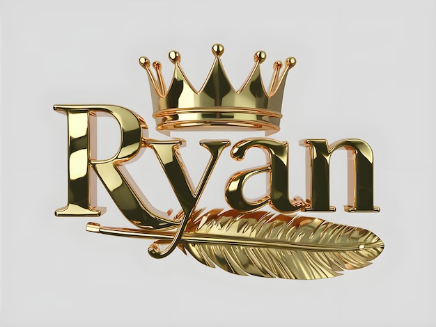Vecteur nom ryan logo design ryan nom dans une couronne dorée élégante avec une plume format vectoriel