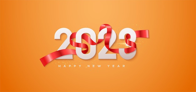 Le nombre 2023 est enveloppé dans un ruban rouge unique et élégant pour les voeux de bonne année