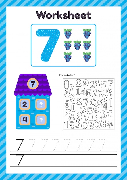 Nombre De Feuilles De Calcul Pour Les Enfants. Maison. Nombre D'obligations. Ligne De Trace. L'étude Des Mathématiques Pour Les Enfants De La Maternelle, D'âge Préscolaire. Sept. Sept.