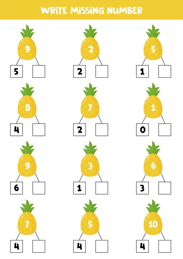 Vecteur nombre d'obligations avec un joli ananas de dessin animé pour les enfants