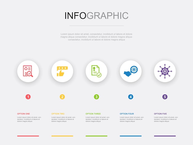 Norme d'examen d'audit examiner les icônes de gestion Modèle de conception infographique Concept créatif avec 5 étapes
