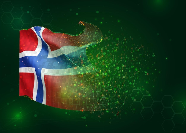 La Norvège sur le drapeau 3d vectoriel sur fond vert avec des polygones et des numéros de données