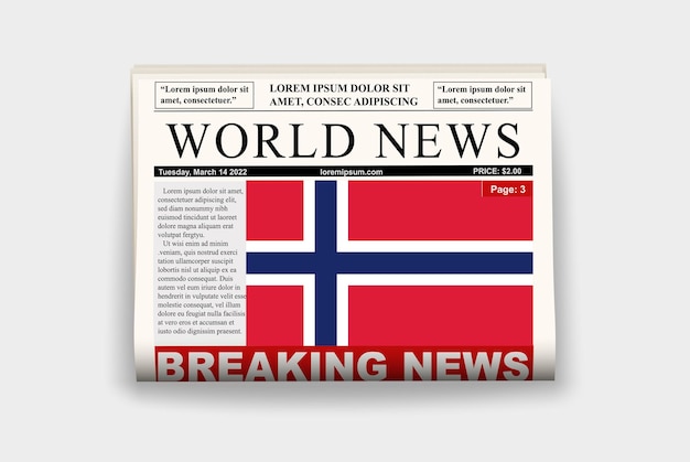 Norvège Drapeau De Journal De Pays Dernières Nouvelles Sur Le Titre De La Page De Gazette Du Concept De Bulletin D'information