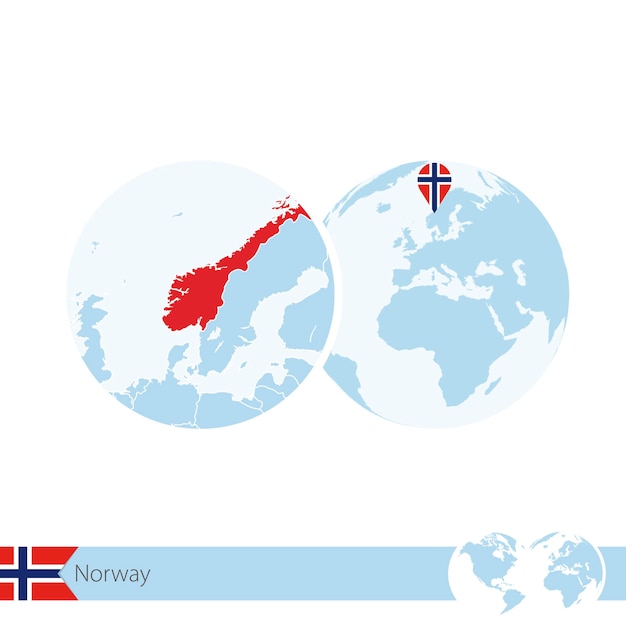 La Norvège Sur Le Globe Terrestre Avec Le Drapeau Et La Carte Régionale De La Norvège. Illustration Vectorielle.