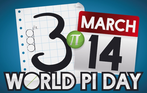 Notebook papier symbole de pi et calendrier formant tous cette valeur comme rappel pour le jour de Pi le 14 mars