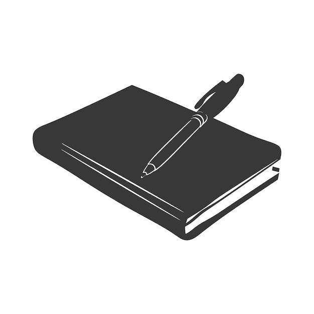 Vecteur notebook silhouette et stylo couleur noire seulement