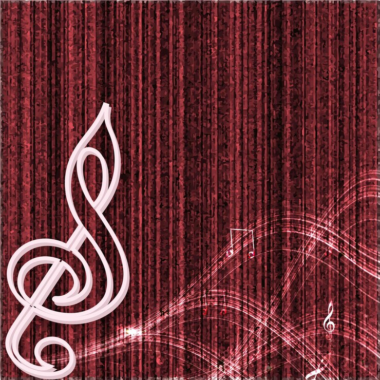 Vecteur notes musicales avec effet de lumière sur un fond rouge abstrait