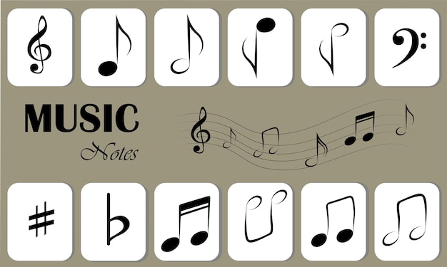 Vecteur notes de musique ensemble de vecteurs plats isolés mélodie de chanson ou mélodie illustration vectorielle pentagramme de musique