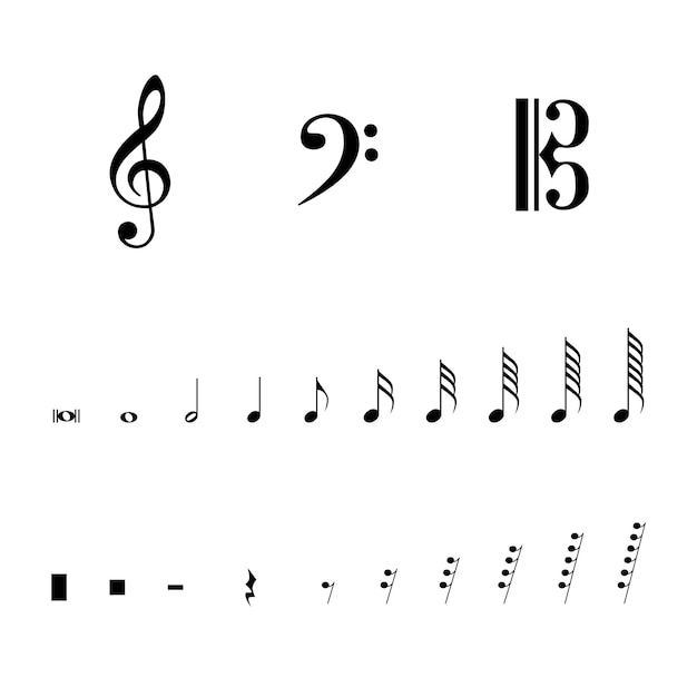 Notes De Musique D'illustration Vectorielle Et Pauses Symboles De Musique Noire Isolés Sur Blanc Ensemble De Signes De Notation Musicale Collection De Clés Musicales Clé De Notation