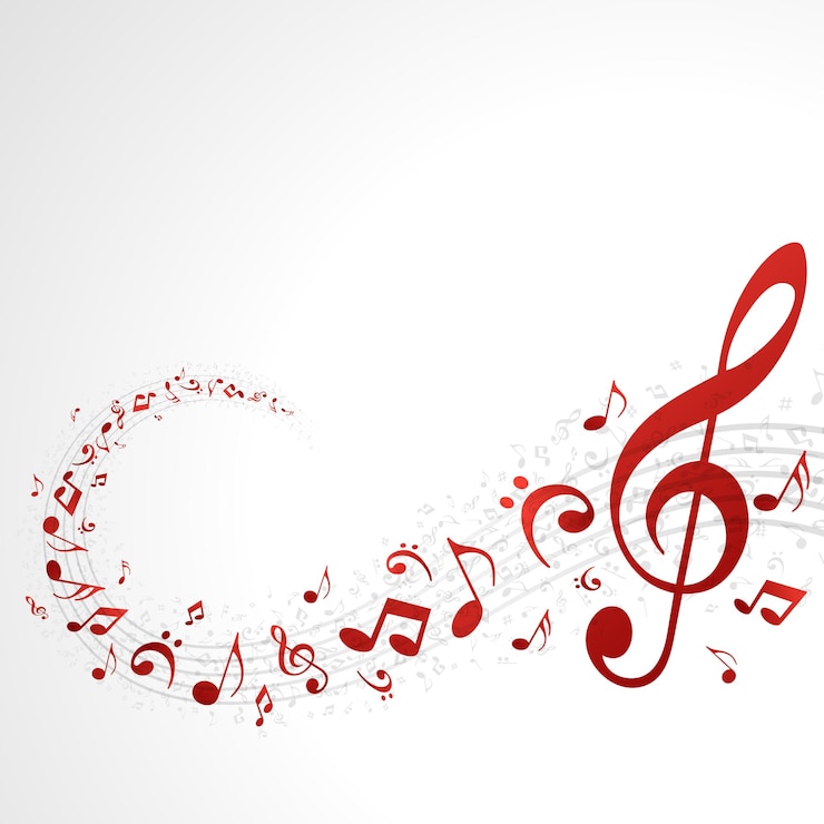 Vecteur notes de musique tourbillonnantes vortex vector clipart mélodie symphonique rouge vif du festival moderne classique dans la conception créative