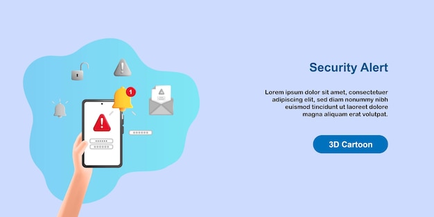 Notification D'avertissement De Mot De Passe De Dessin Animé 3d Main Tenant Le Smartphone Avec L'icône D'email De Cadenas De Cloche