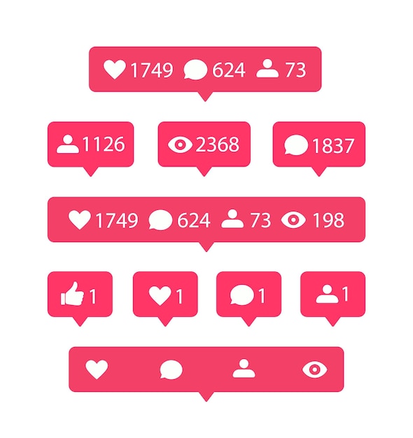 Notification sur les réseaux sociaux avec abonnés, commentaires et likes